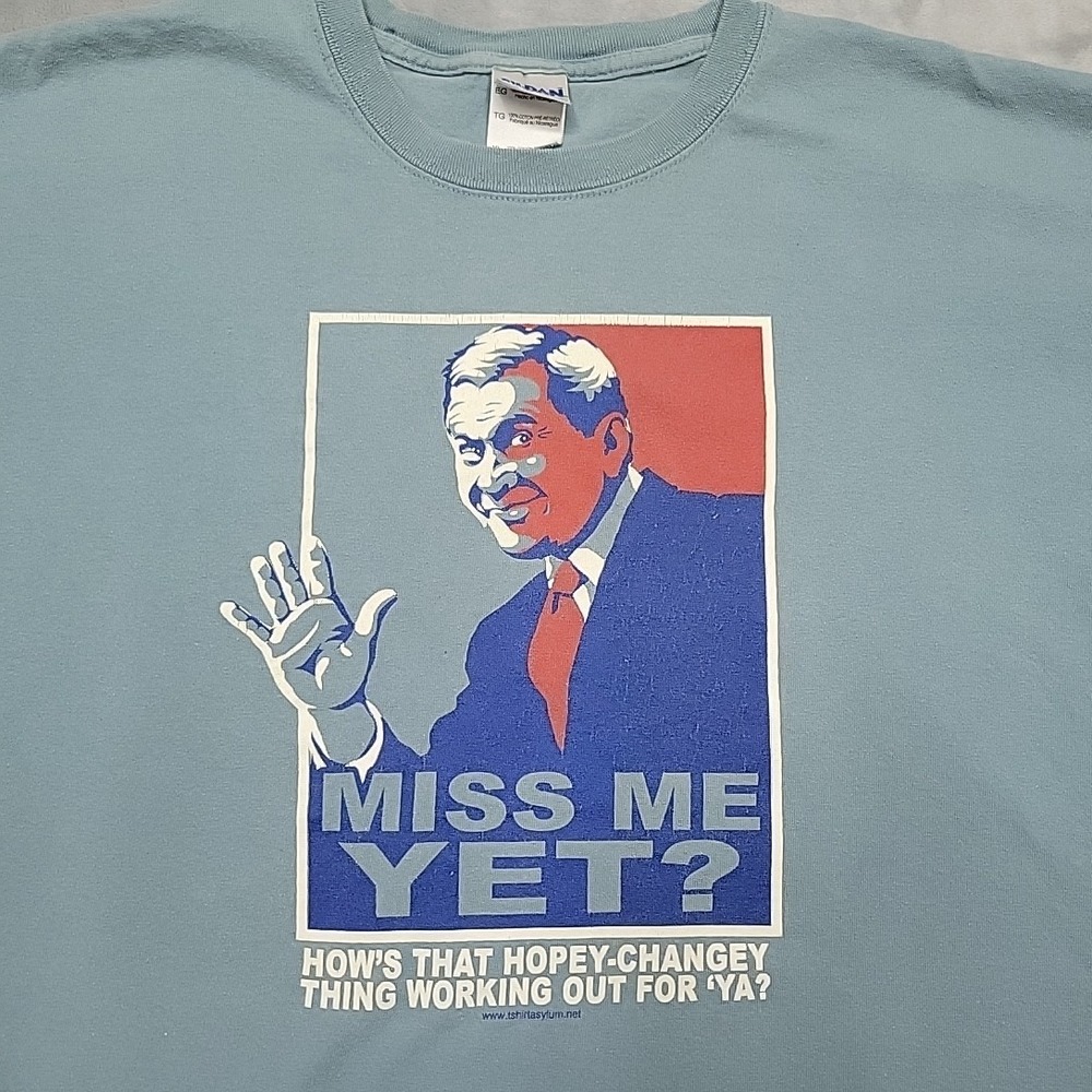 VTG Political Graphic Tee Shirt Mens Extra Large Blue George W‎ Bush Miss Me Yet - Picture 2 of 5